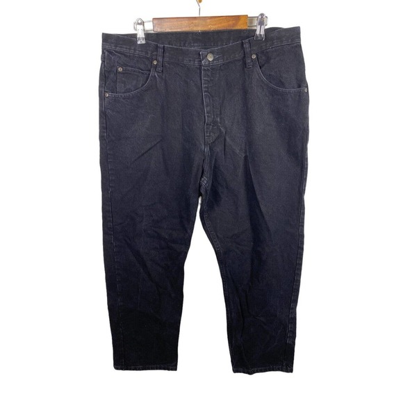 Vintage Wrangler Jeans 36 x 28 Black Washed Denim Straight Leg Stretch Pants Men - Picture 1 of 6